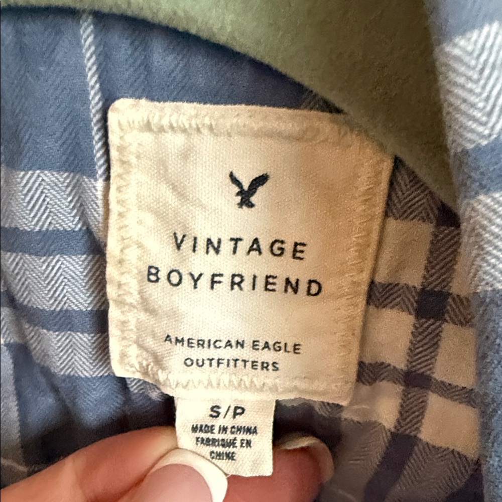 American Eagle Outfitters Blue and White Plaid Shirt - Vintage Boyfriend - Picture 2 of 3